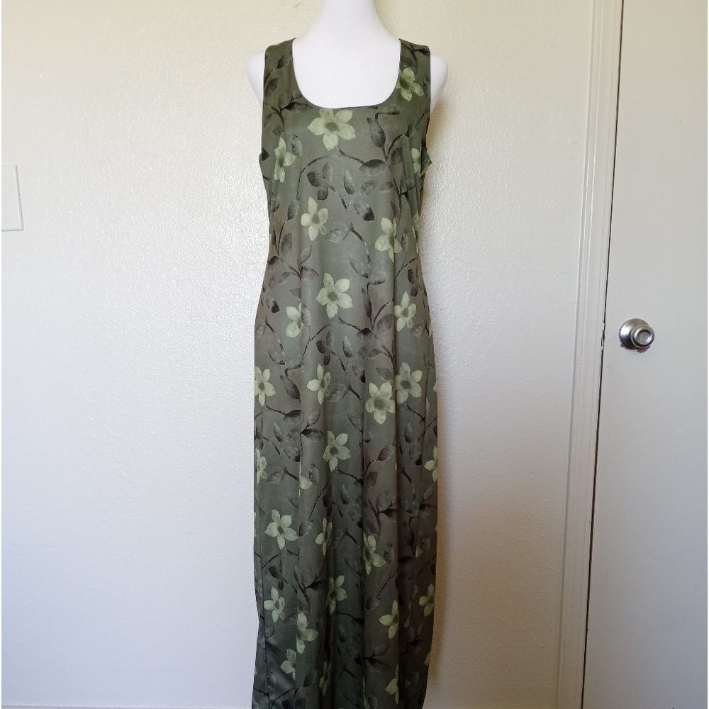 VTG green floral maxi dress